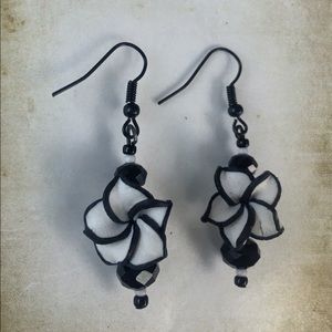 Black and white flower earrings handmade.